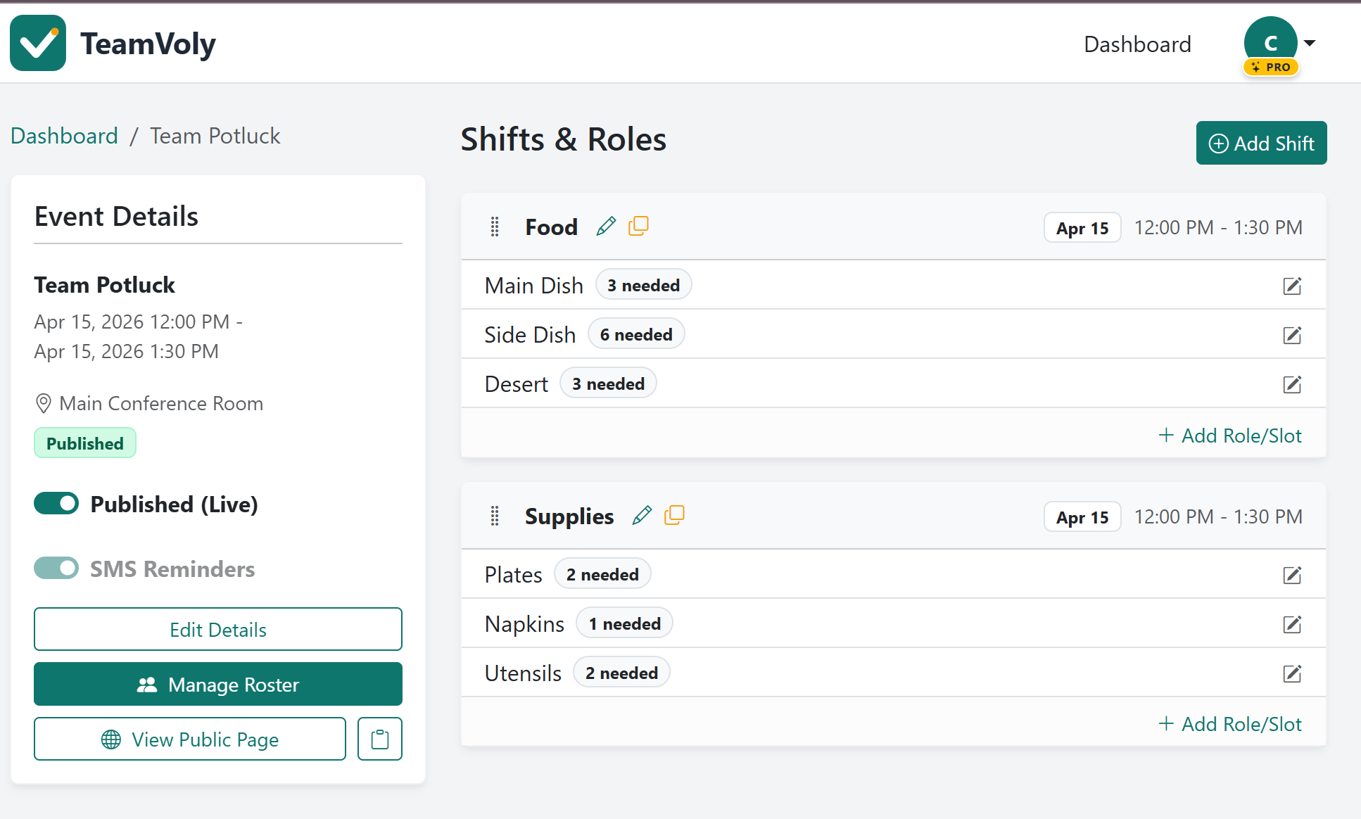 TeamVoly Interface
